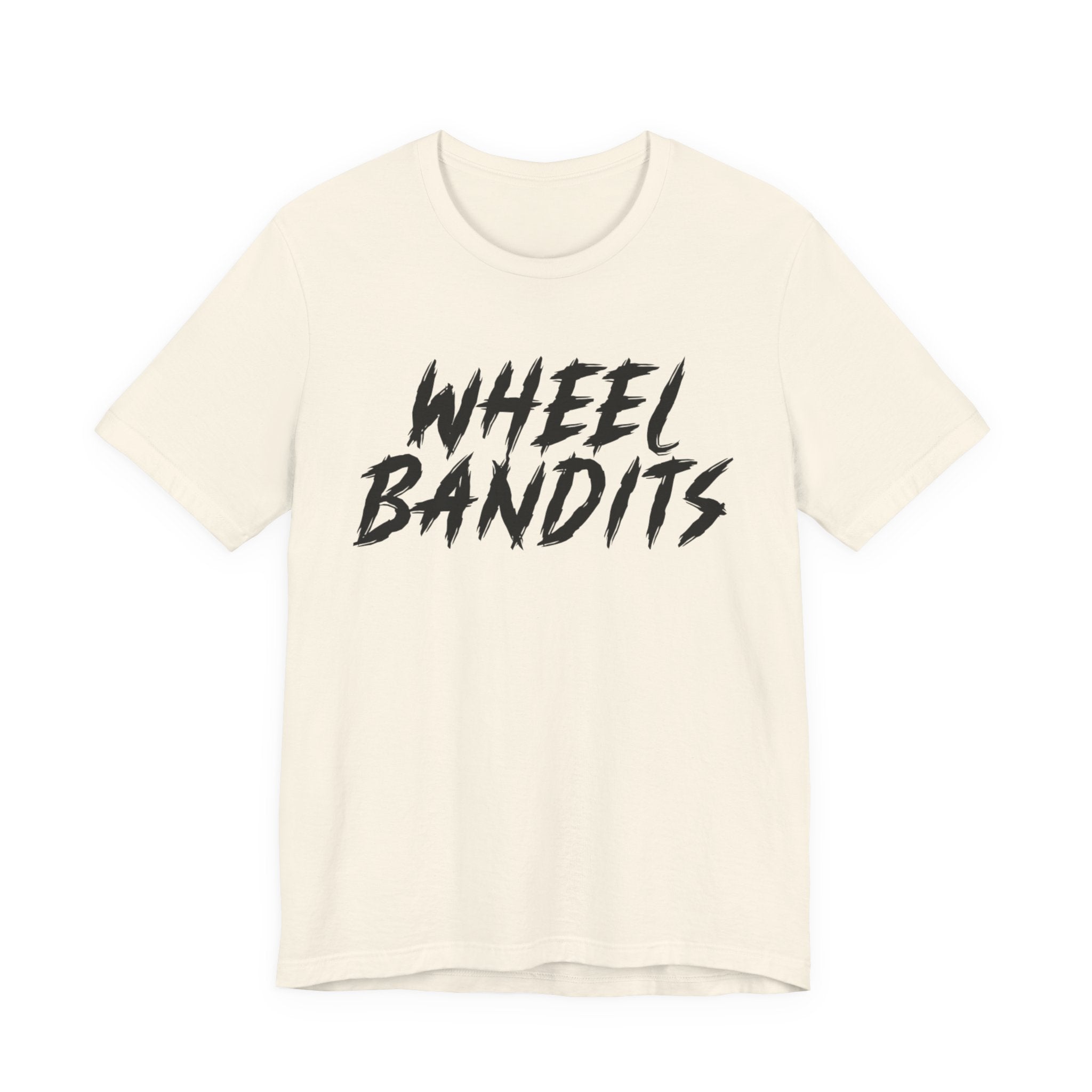 Wheel Bandits Gaffiti Text T‑Shirt – Bold Black Brush Script Tee for Car & BMX Fans