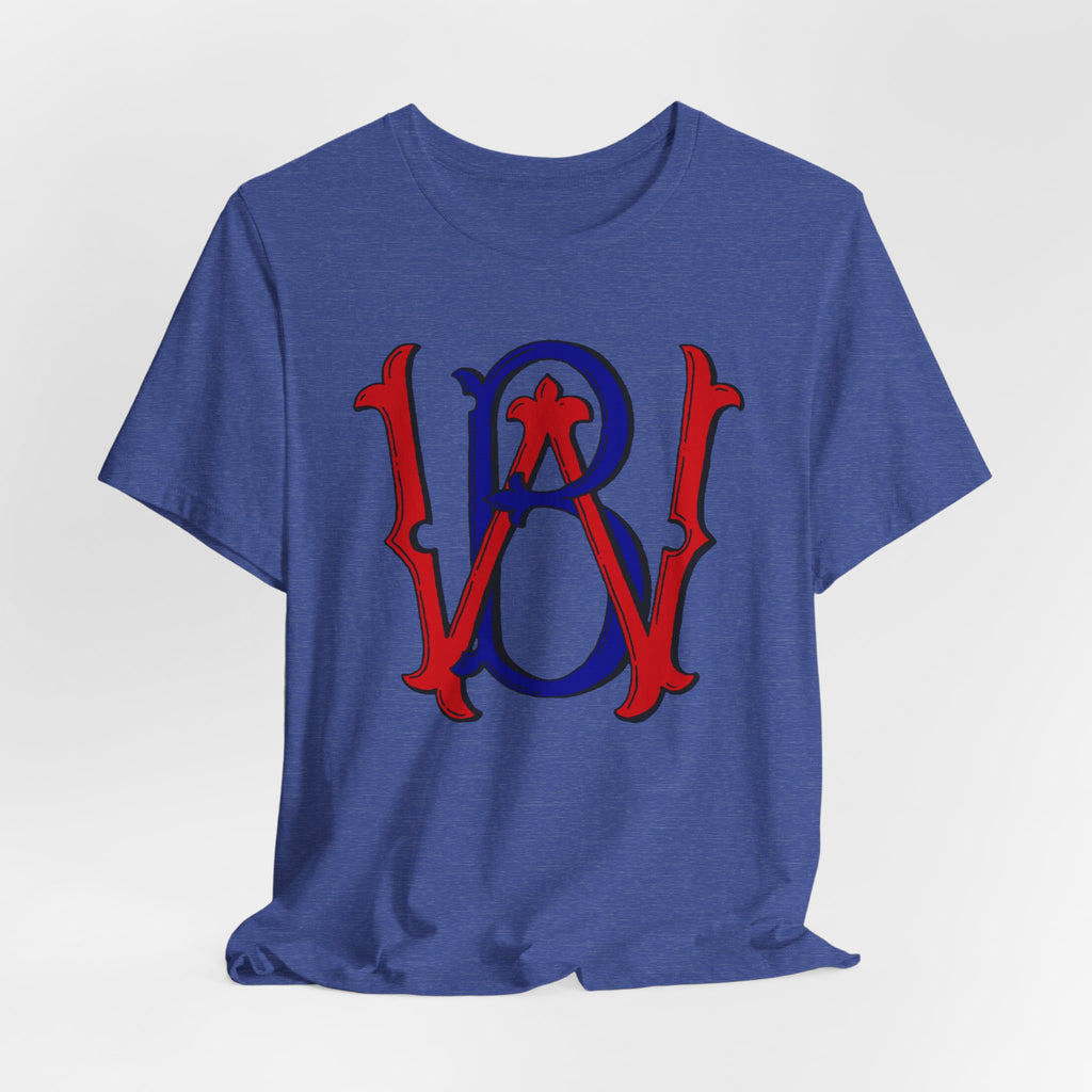 WB Patriotic Monogram Tee — Red & Blue Vintage Star Initials T-Shirt