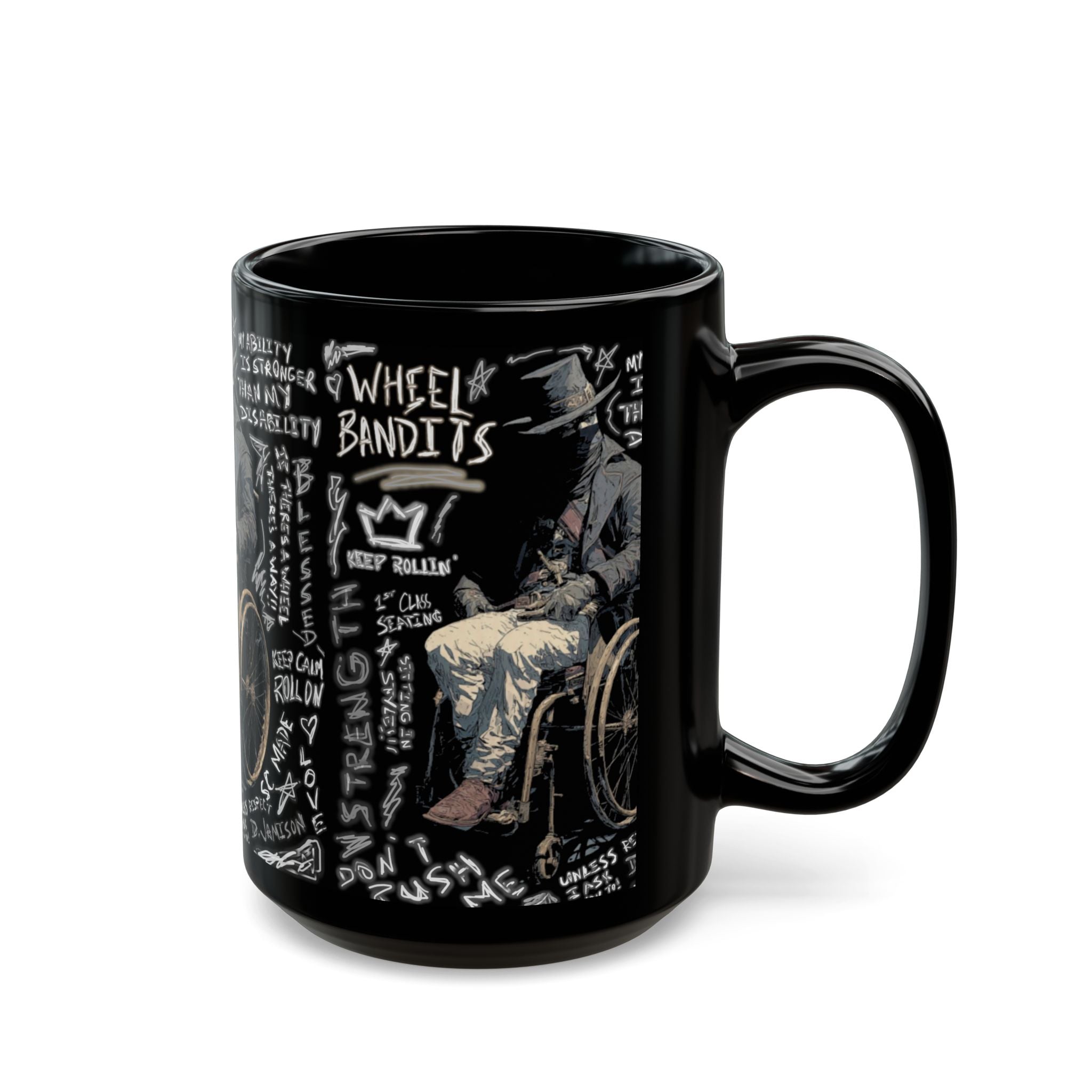 Wheelchair Bandit Black Mug — Disability Coffee Cup