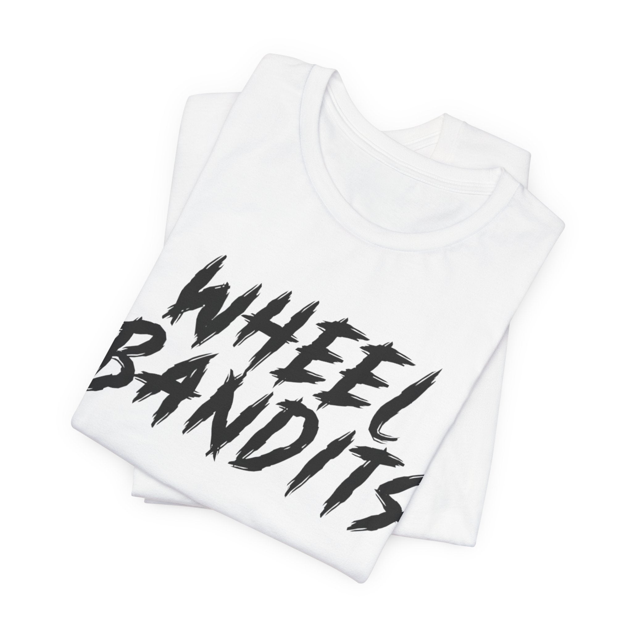 Wheel Bandits Gaffiti Text T‑Shirt – Bold Black Brush Script Tee for Car & BMX Fans