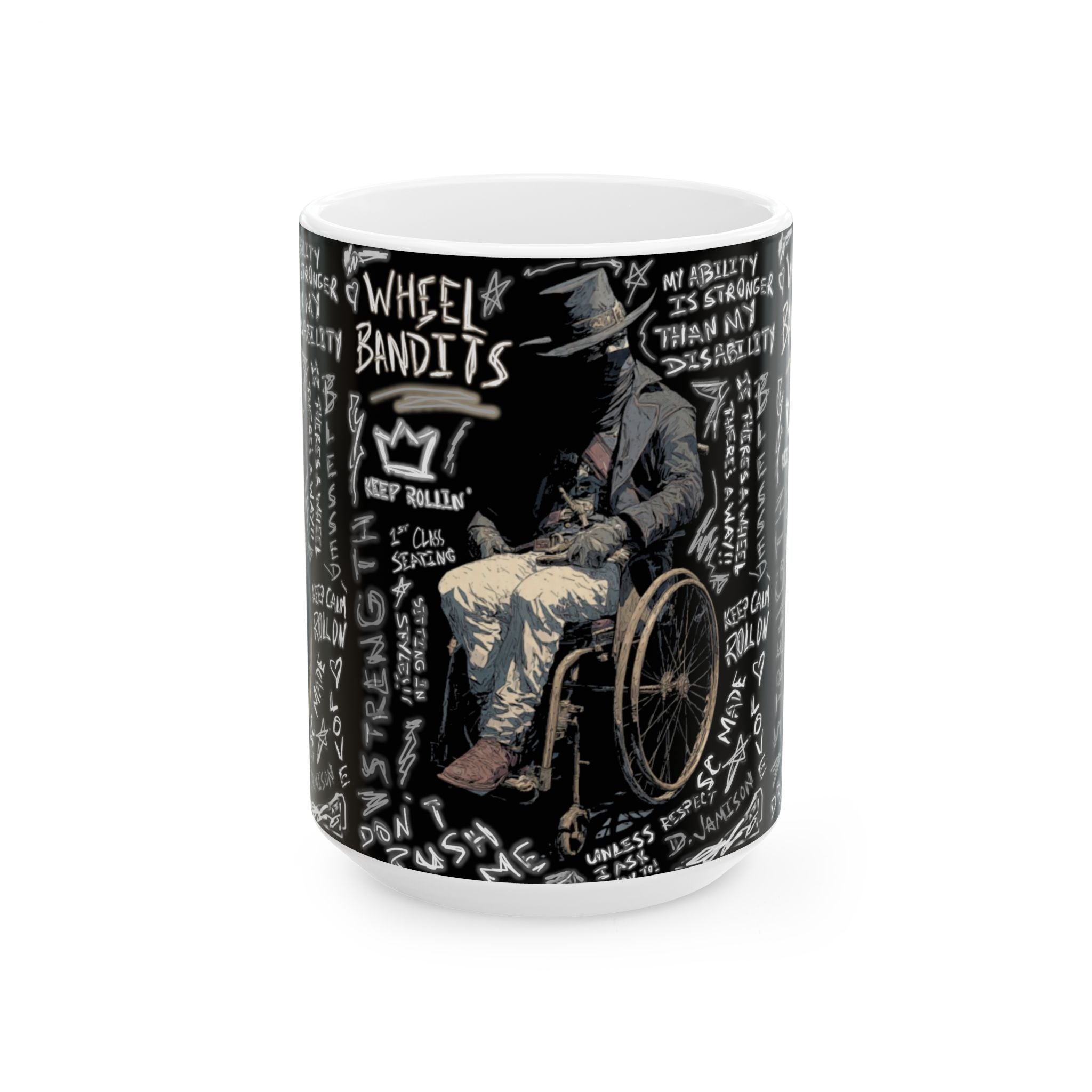 Wheelchair Bandit Ceramic Mug — Disability Coffee Cup (11oz/15oz)
