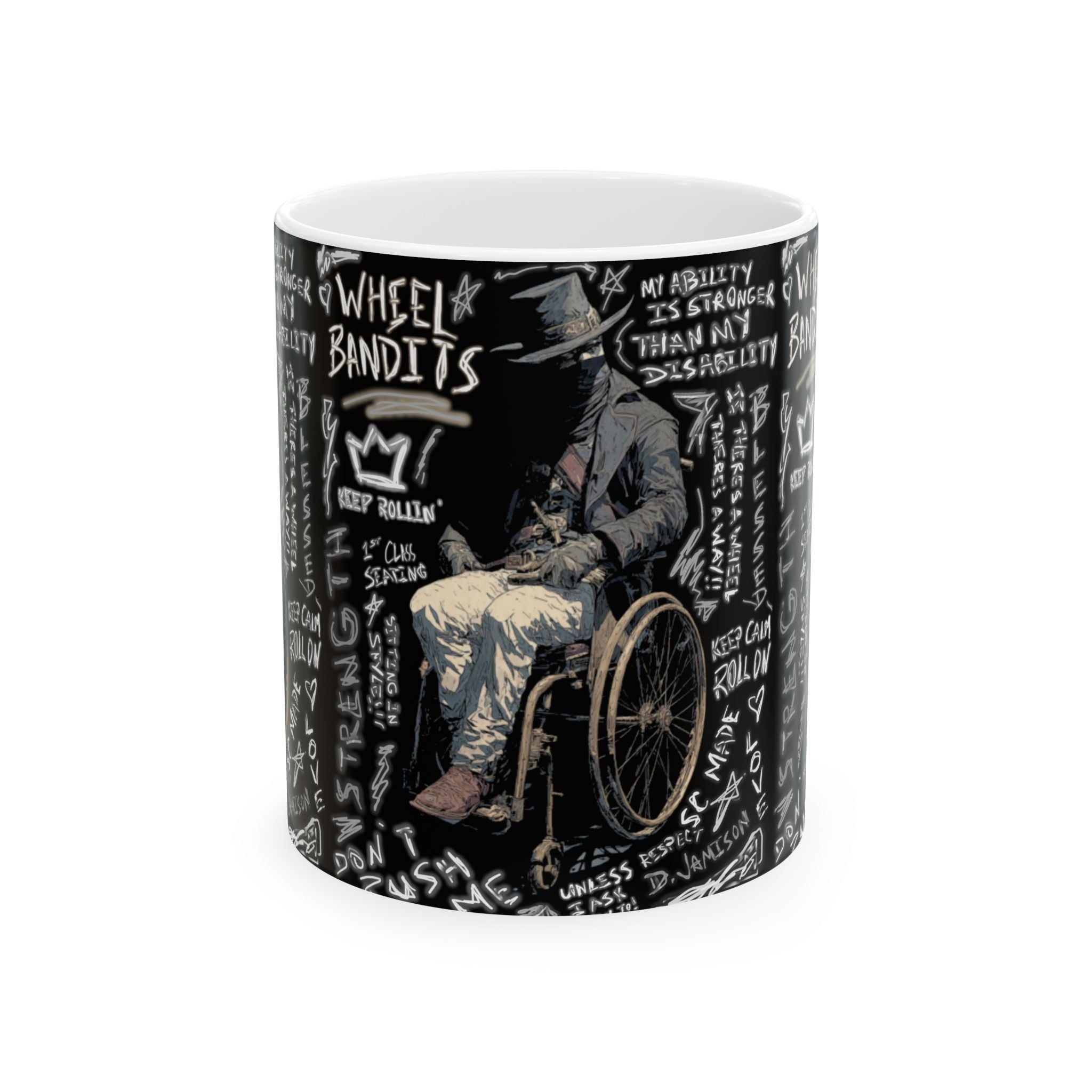 Wheelchair Bandit Ceramic Mug — Disability Coffee Cup (11oz/15oz)