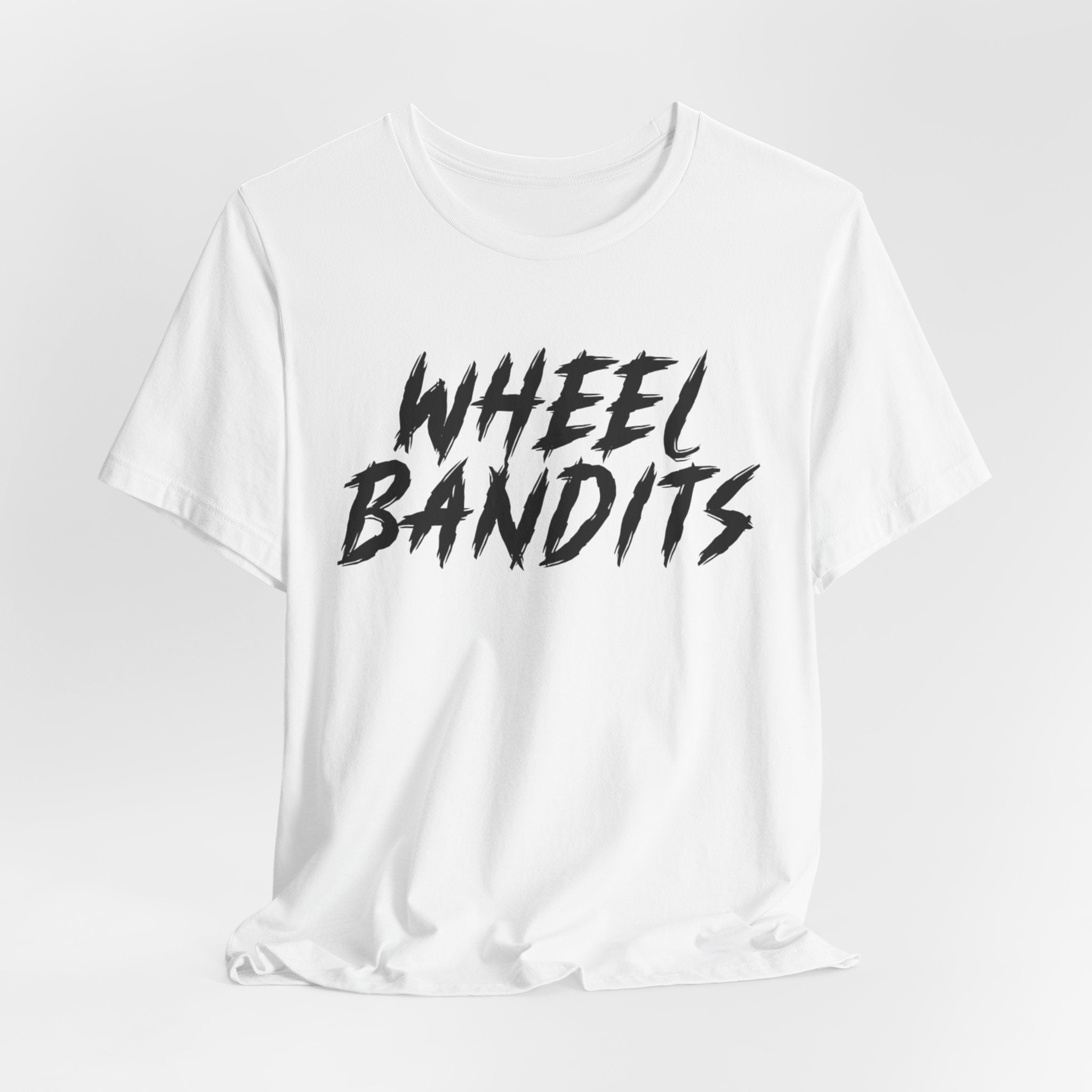 Wheel Bandits Gaffiti Text T‑Shirt – Bold Black Brush Script Tee for Car & BMX Fans