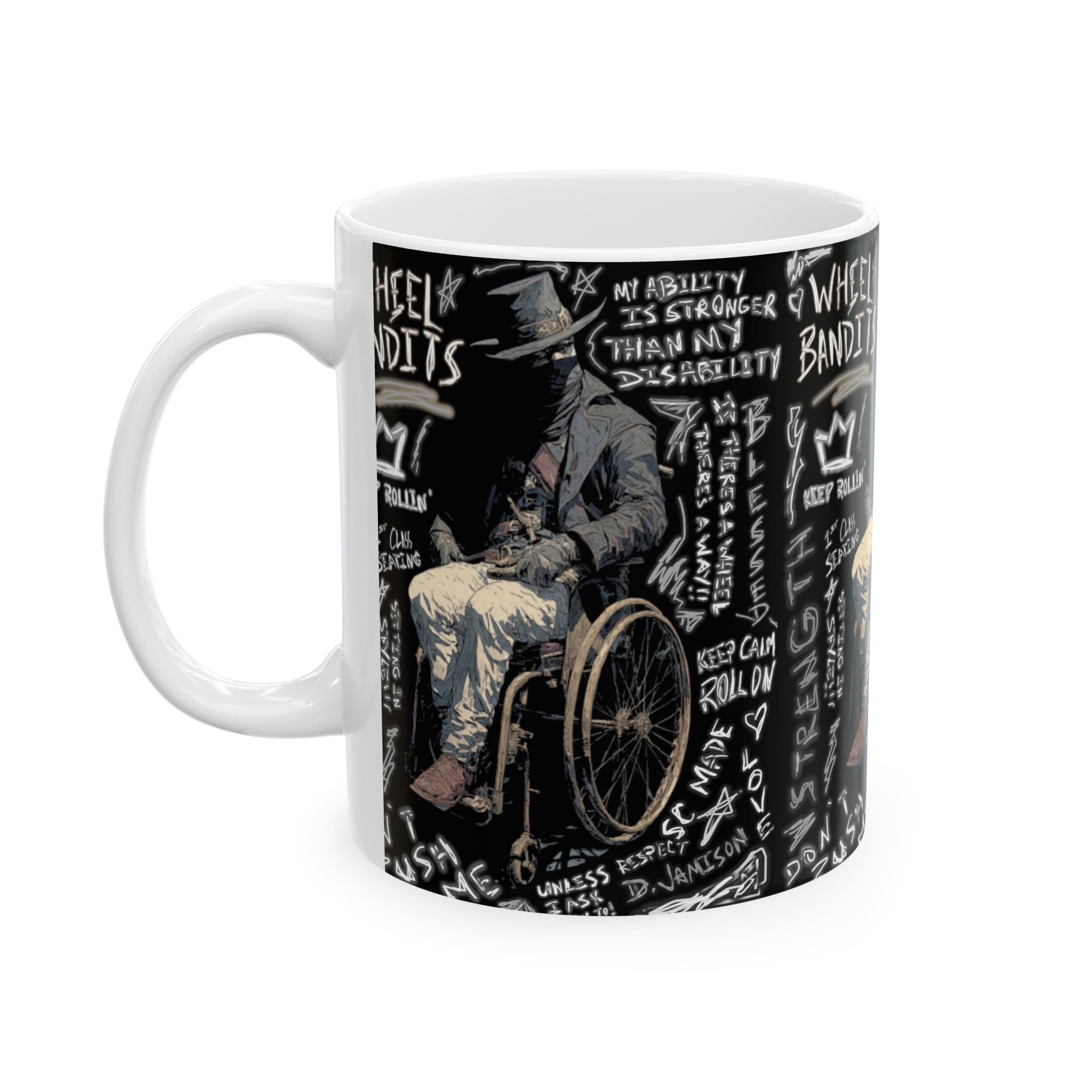 Wheelchair Bandit Ceramic Mug — Disability Coffee Cup (11oz/15oz)