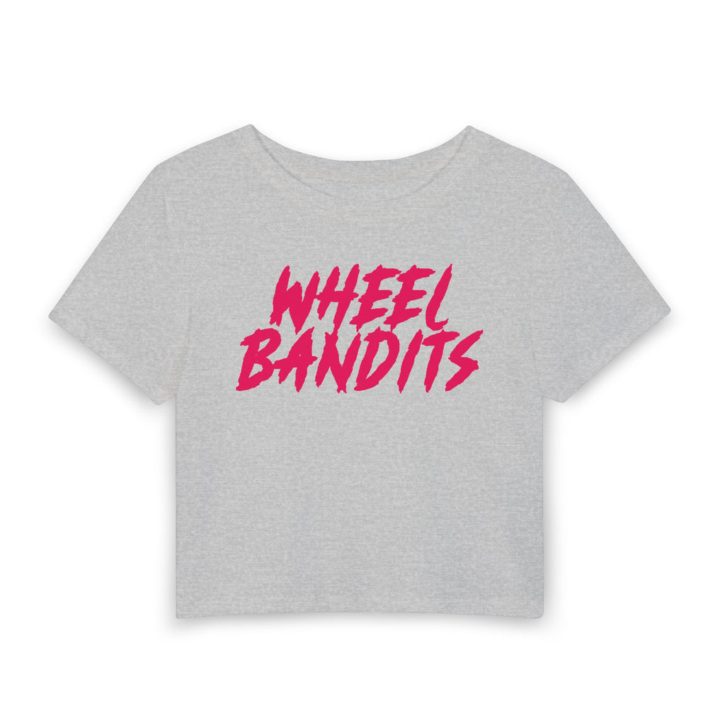 Wheel Bandits Women's Crop Tee — Pink Retro Script Car Club Top