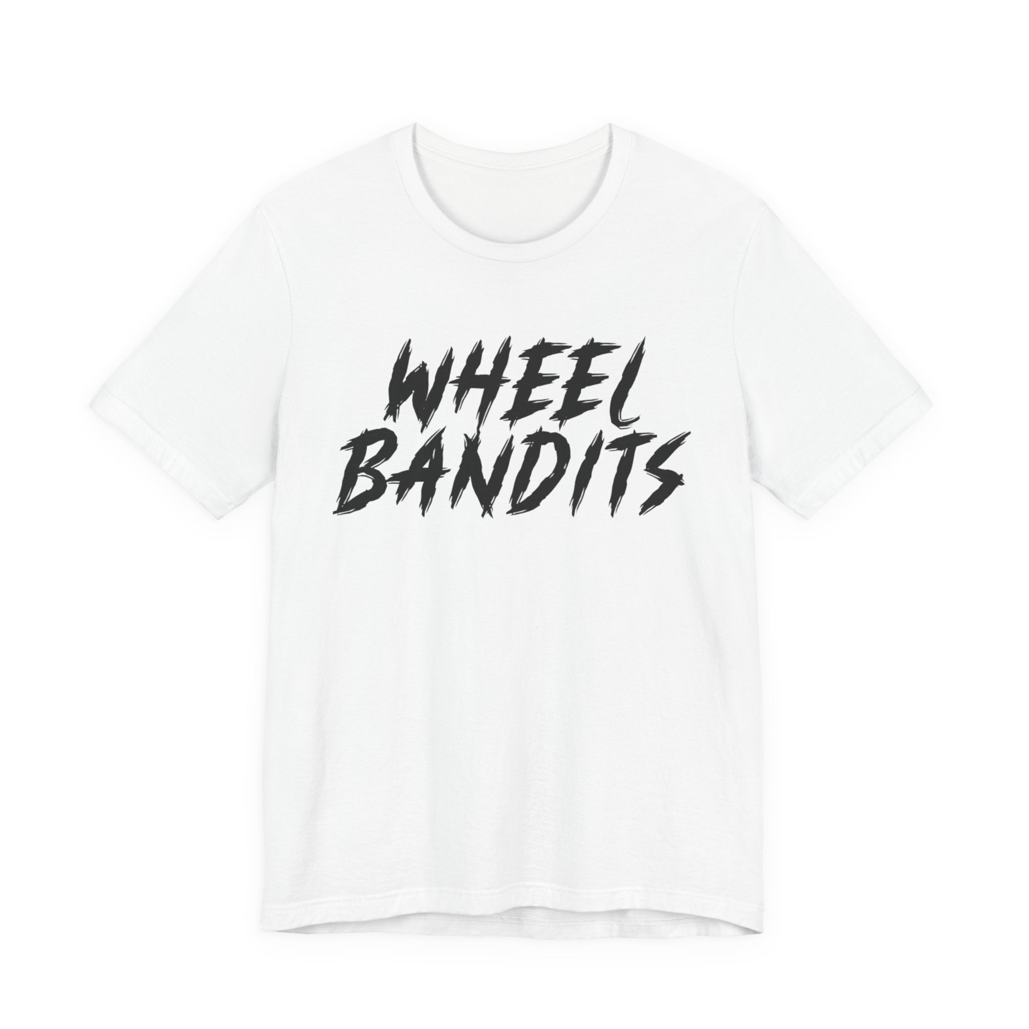 Wheel Bandits Gaffiti Text T‑Shirt – Bold Black Brush Script Tee for Car & BMX Fans