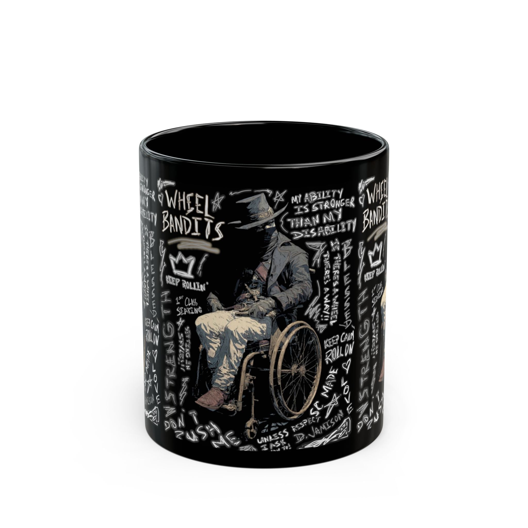 Wheelchair Bandit Black Mug — Disability Coffee Cup