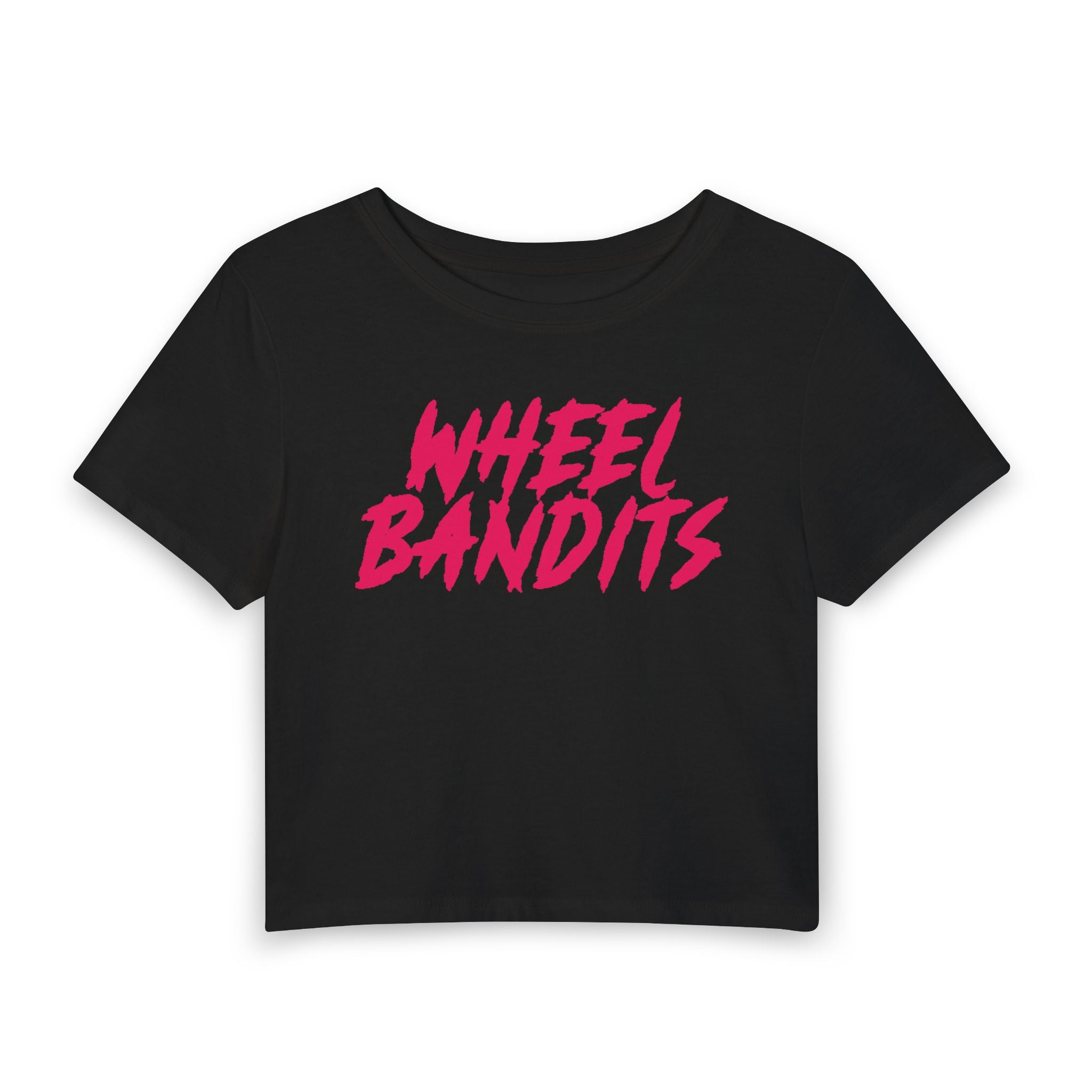 Wheel Bandits Women's Crop Tee — Pink Retro Script Car Club Top