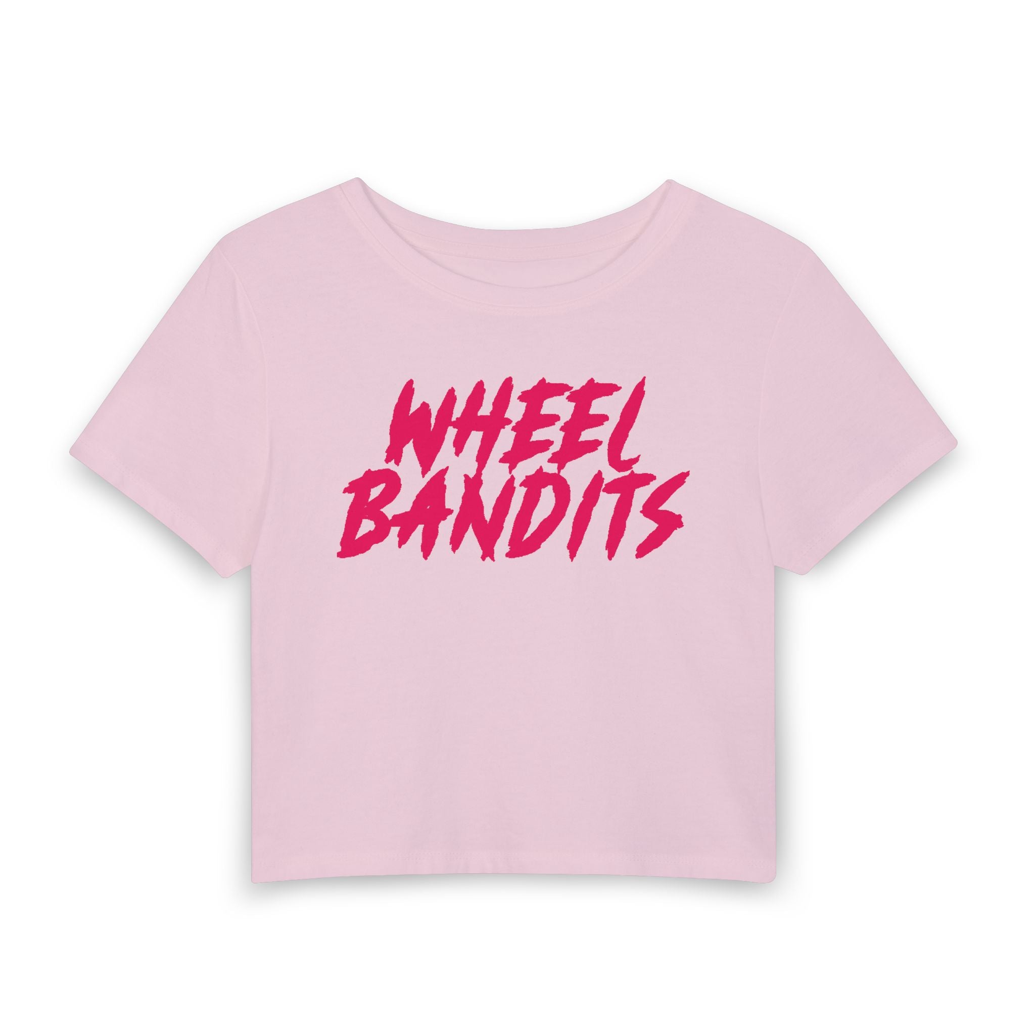 Wheel Bandits Women's Crop Tee — Pink Retro Script Car Club Top