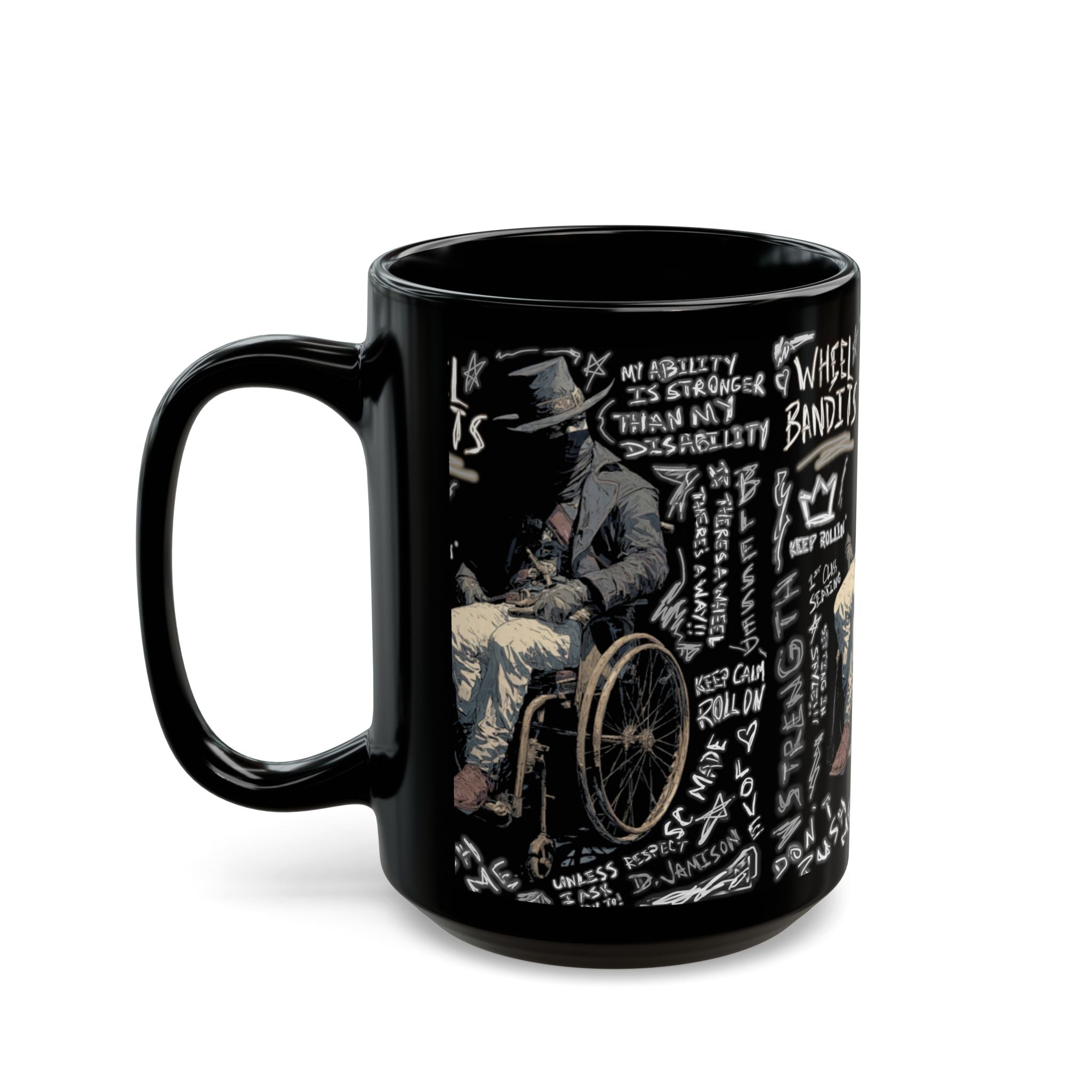 Wheelchair Bandit Black Mug — Disability Coffee Cup