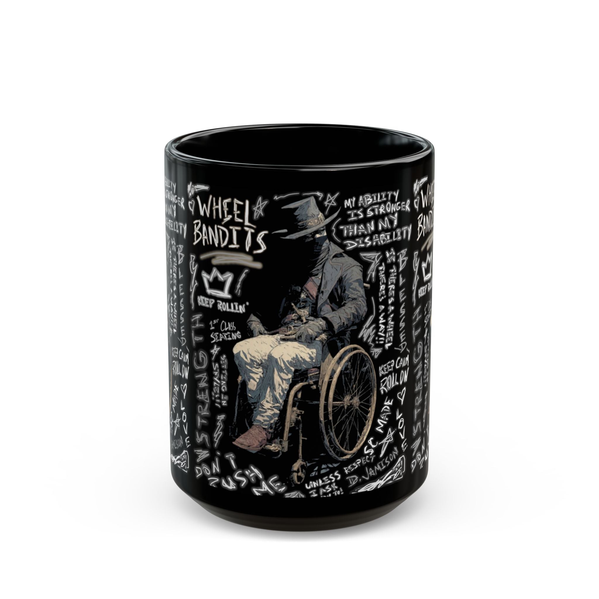 Wheelchair Bandit Black Mug — Disability Coffee Cup
