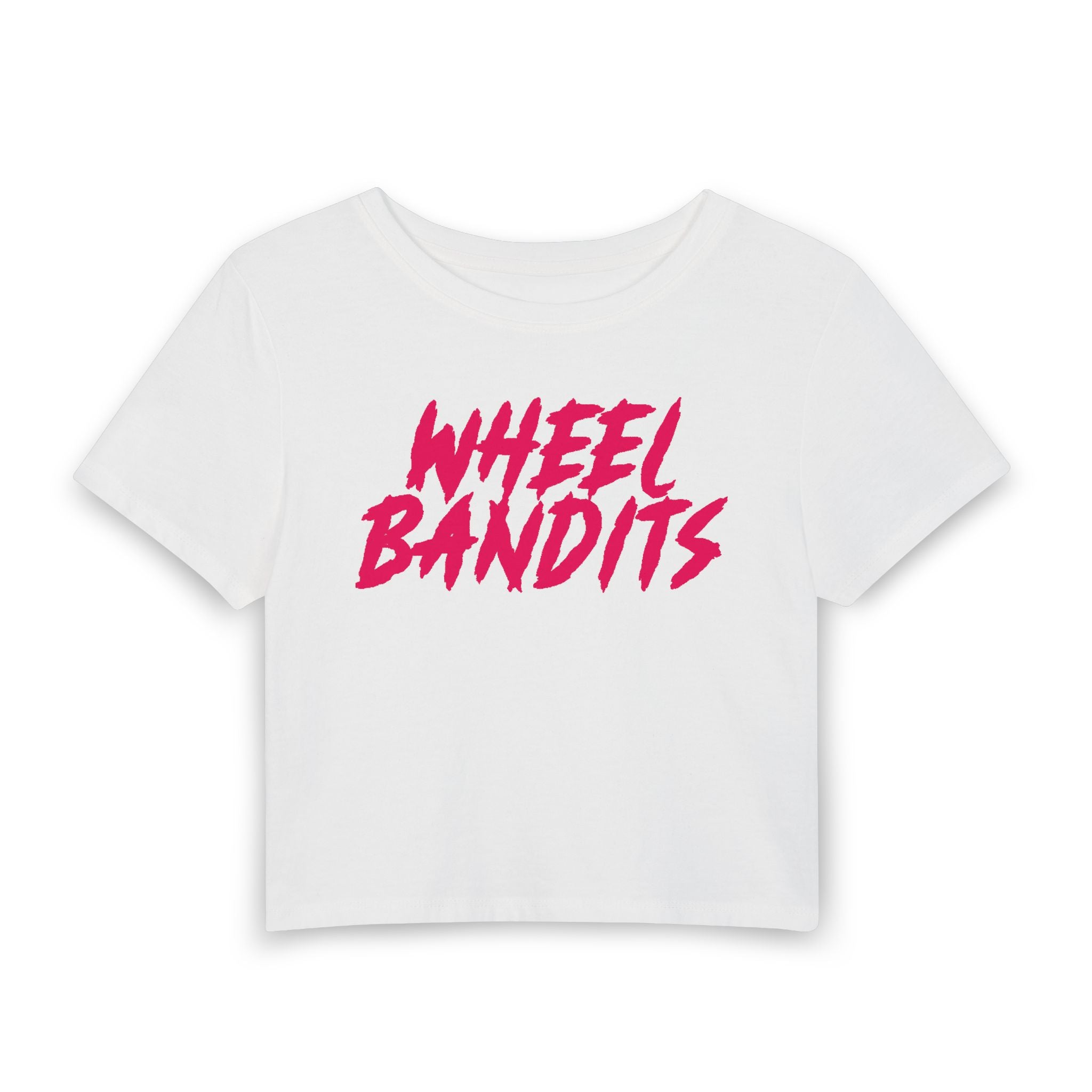 Wheel Bandits Women's Crop Tee — Pink Retro Script Car Club Top
