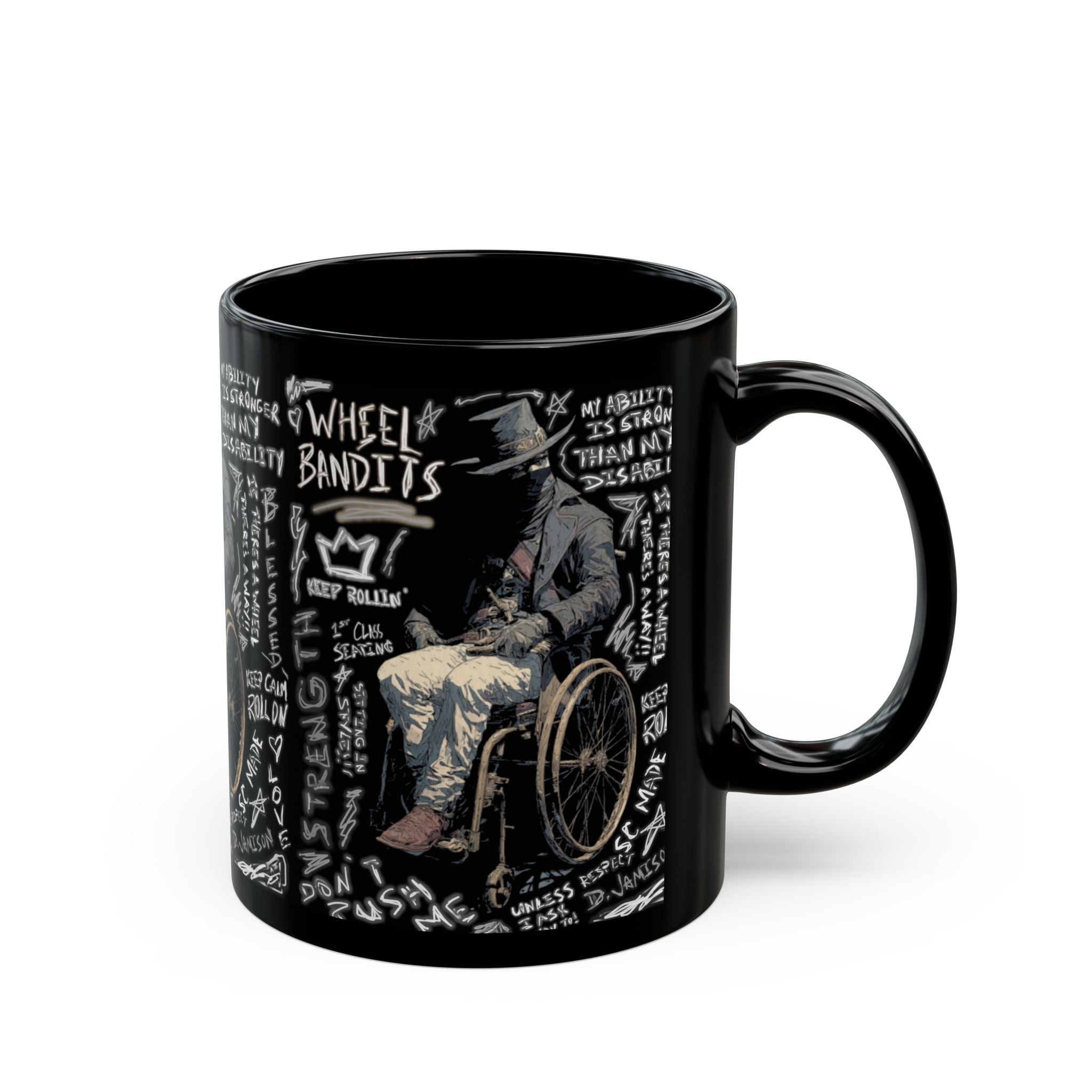 Wheelchair Bandit Black Mug — Disability Coffee Cup