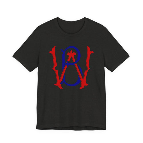WB Patriotic Monogram Tee — Red & Blue Vintage Star Initials T-Shirt