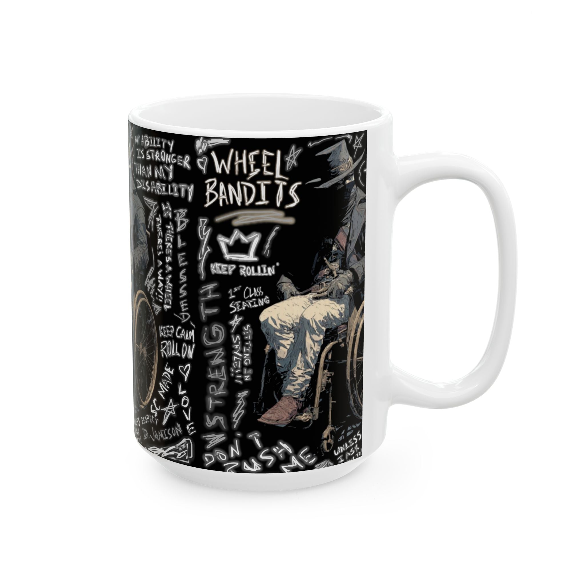 Wheelchair Bandit Ceramic Mug — Disability Coffee Cup (11oz/15oz)